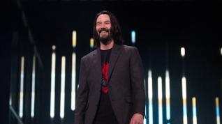 Keanu Reeves appearing at the Xbox E3 2019 media briefing in Los Angeles, California, on June 9, 2019, to promote 'Cyberpunk 2077'.
